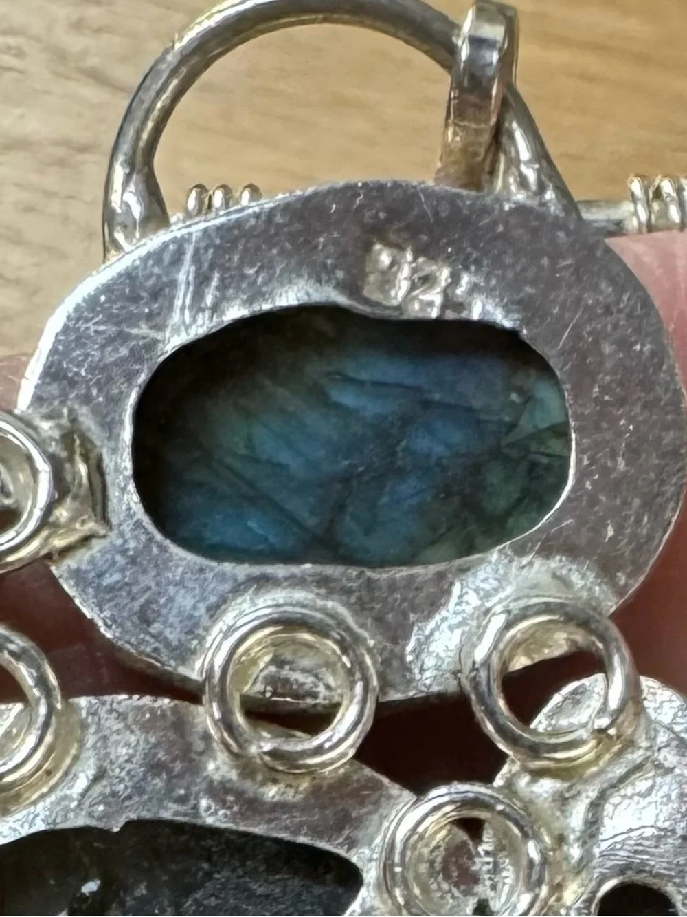 Sterling Silver Labradorite Bracelet & pendant w garnet & green diopside pendant - Picture 3 of 15
